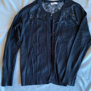 Black cardigan sweater with lace